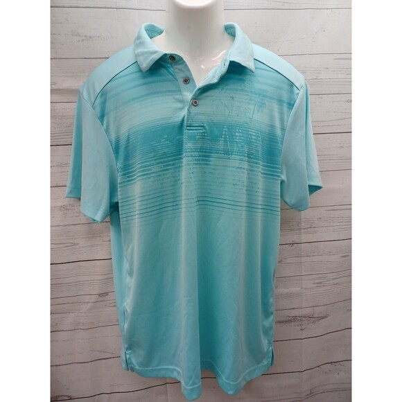 PGA Tour Pro series Men Short Sleeve Stripe Polo Golf Shirt Teal Palms Sz L - Picture 1 of 10